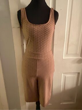 Sleeveless Textured Knit Romper in Beige